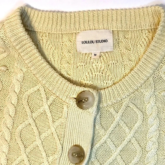 LouLou Studio Women's Scoop Neck Cable Knit Silk/Linen Cardigan Sweater. Size M - Picture 7 of 10